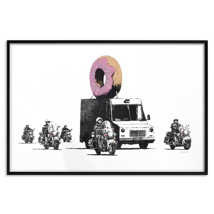 Poster Donut Police - car with a donut and police motorcycles on a white background