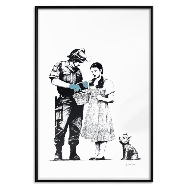Poster Dorothy and the Policeman - black mural of a girl with a dog on a white background