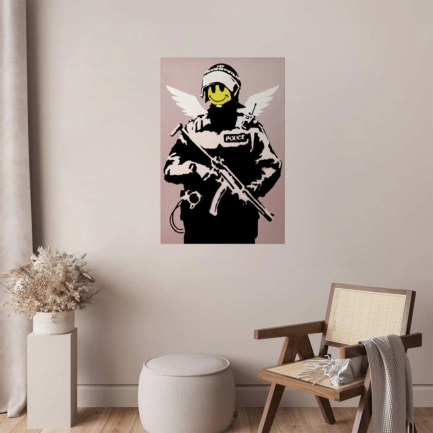 Poster Policeman - man with a yellow face and wings in Banksy 