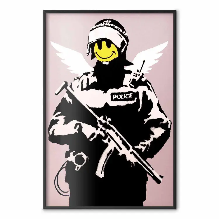 Policeman - man with a yellow face and wings in Banksy style