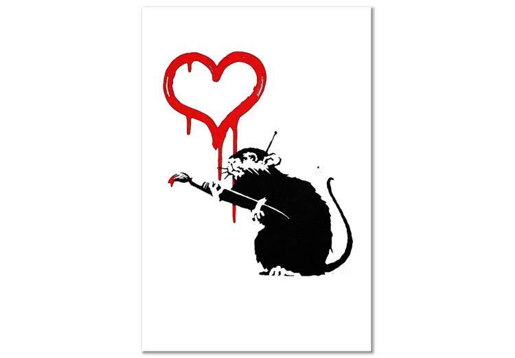 Canvas Print Love Rat (1-piece) Vertical - street art of a rat as a heart painter