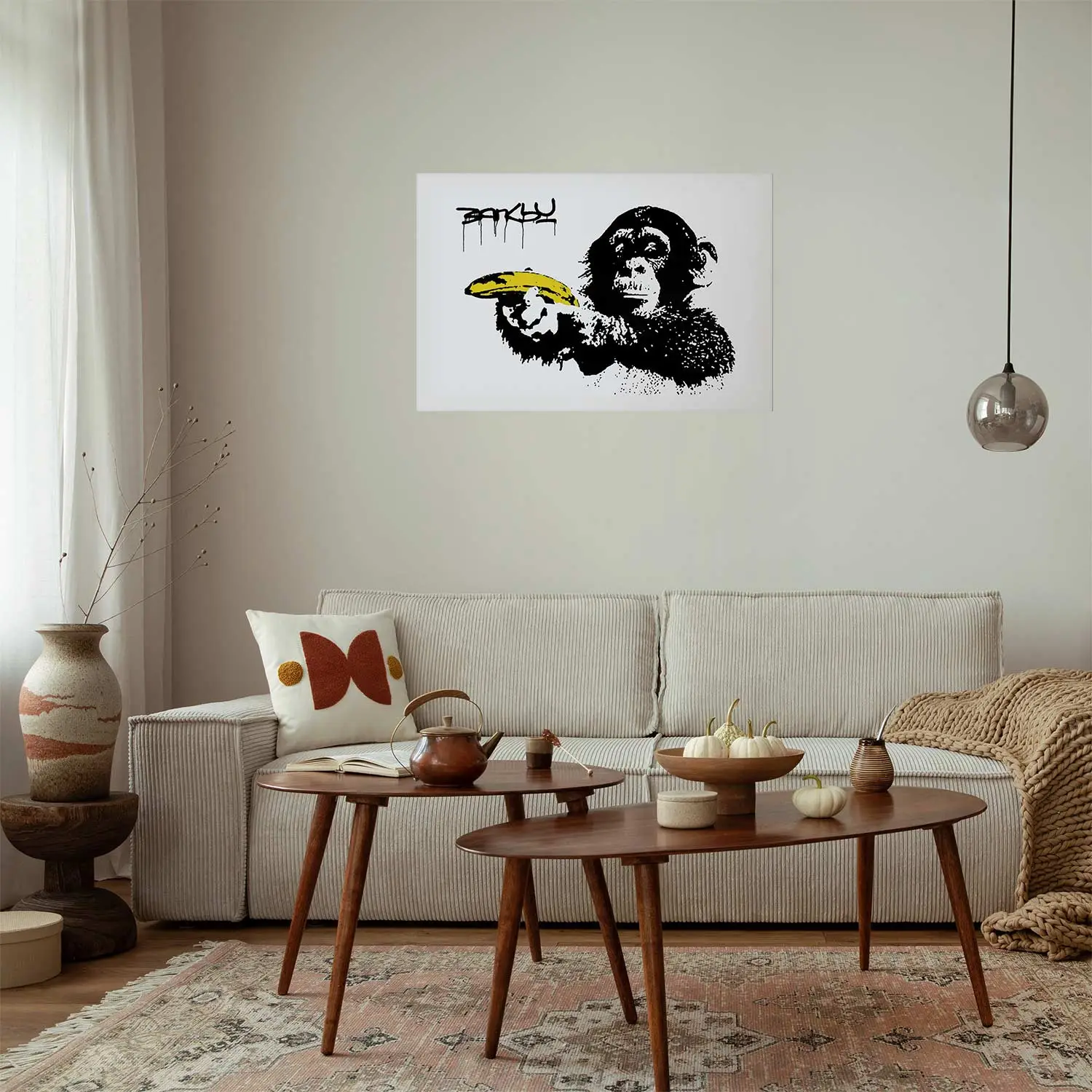 Poster Banksy: Monkey with Banana - black animal with a yellow