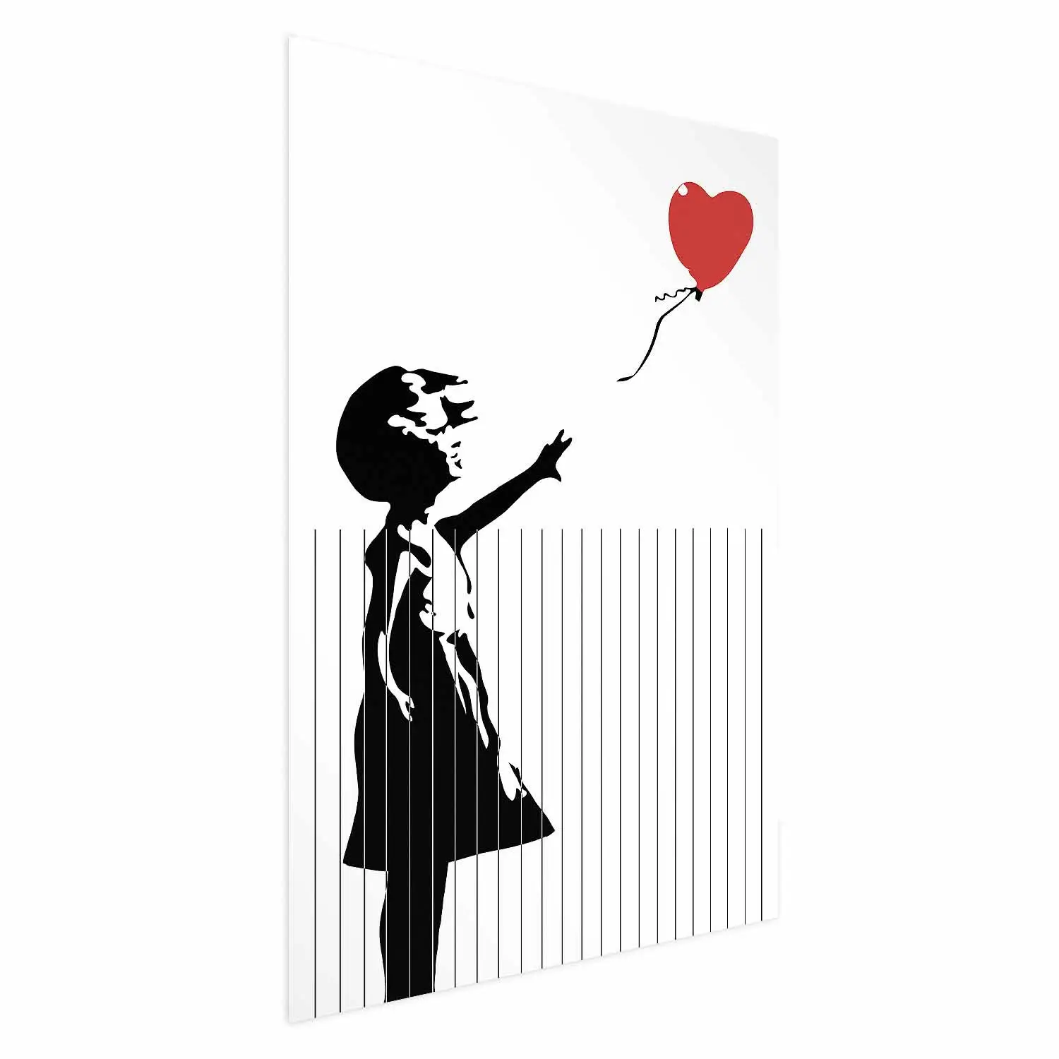 Wall Poster Shredded Banksy - black and white girl releasing a red