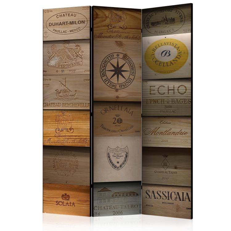 Room Divider Old Vineyard (3-piece) - French inscriptions on a brown pattern