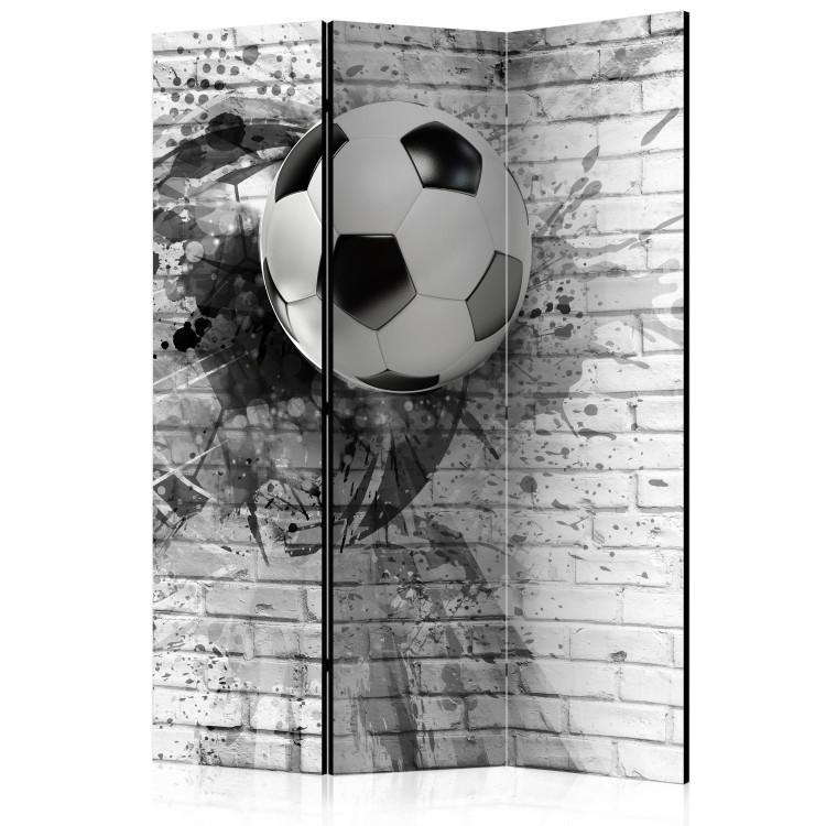 Room Divider Football Dynamics (3-piece) - black and white soccer ball on brick