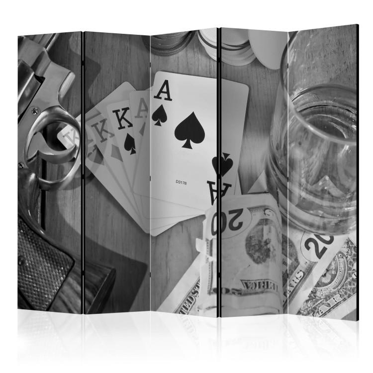 Room Divider Cards: Black and White II (5-piece) - alcohol in a glass and poker