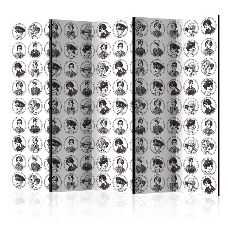 Room Divider 1920s Fashion (5-piece) - black and white portraits of people in retro style