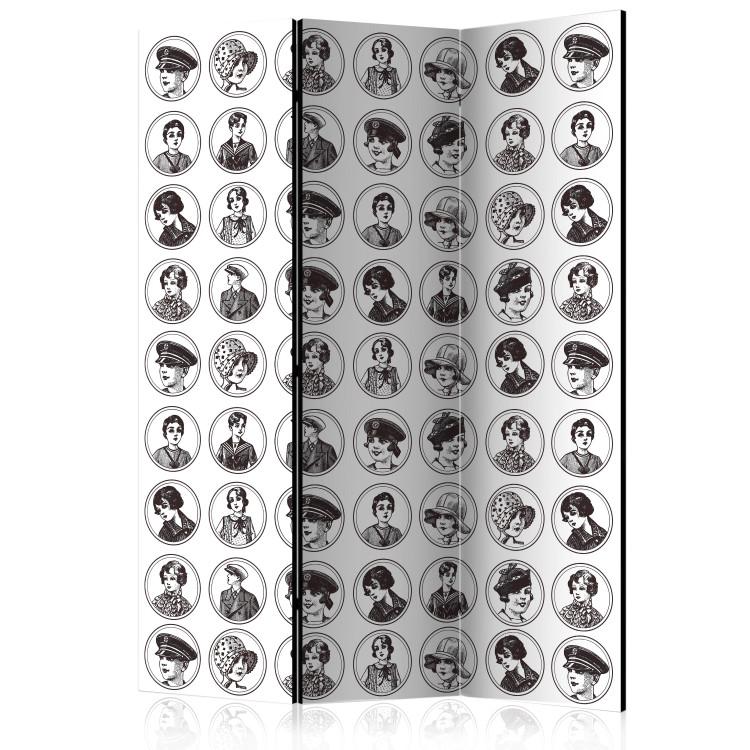 Room Divider 1920s Fashion II (3-piece) - black and white faces of women and men