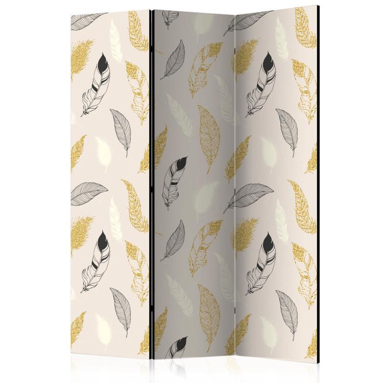 Room Divider Golden Feathers (3-piece) - patterned composition in gold and gray