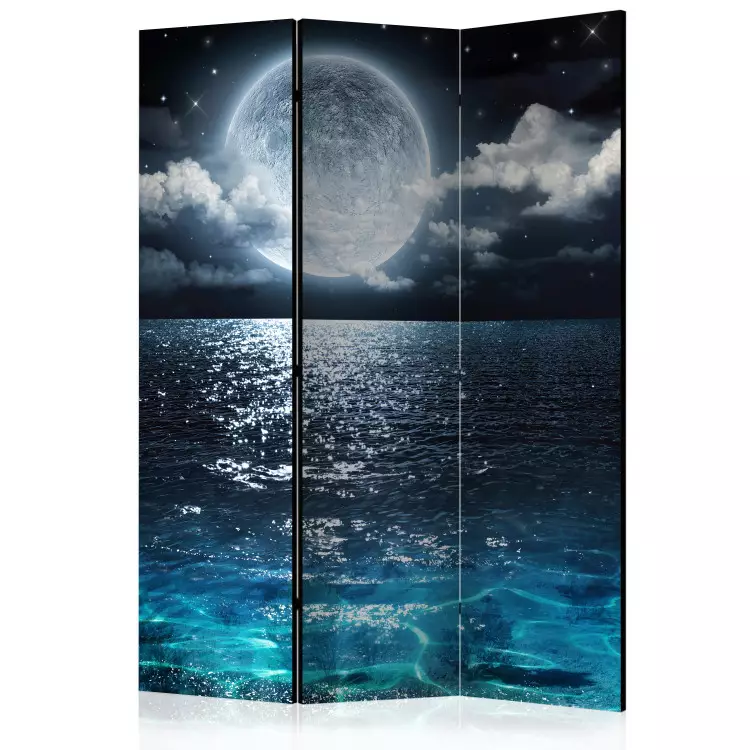 Room Divider Blue Lagoon (3-piece) - full moon in the night sky