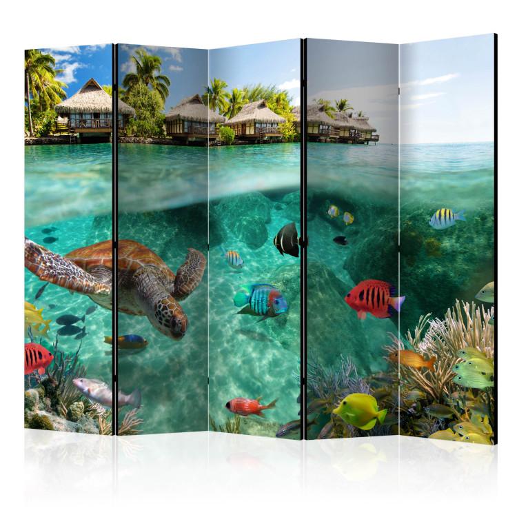 Room Divider Beneath the Surface of Water II (5-piece) - turtles and fish against the backdrop of the sea