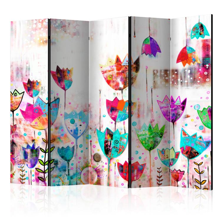Room Divider Colorful Tulips II (5-piece) - cheerful composition with colorful flowers