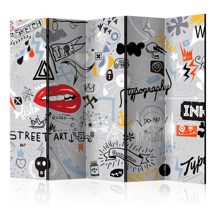 Room Divider Stream of Thoughts II (5-piece) - colorful abstraction with letters and symbols