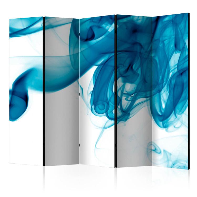 Room Divider Blue Smoke II (5-piece) - abstraction in blue waves on white