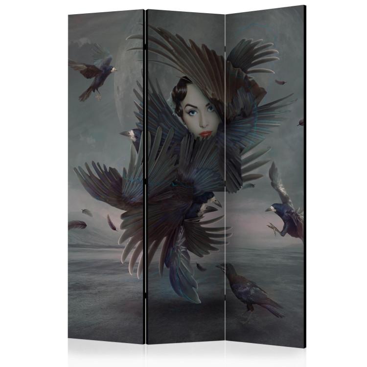 Room Divider All in Feathers (3-piece) - abstraction with a woman among birds