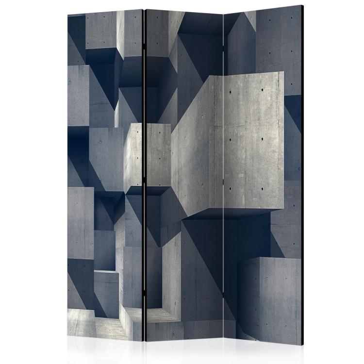 Room Divider Concrete City (3-piece) - geometric abstraction in gray