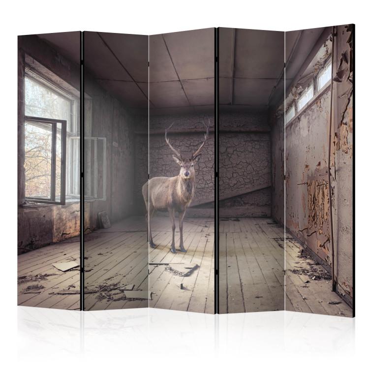 Room Divider Lost II (5-piece) - fantasy with deer and architecture in the background