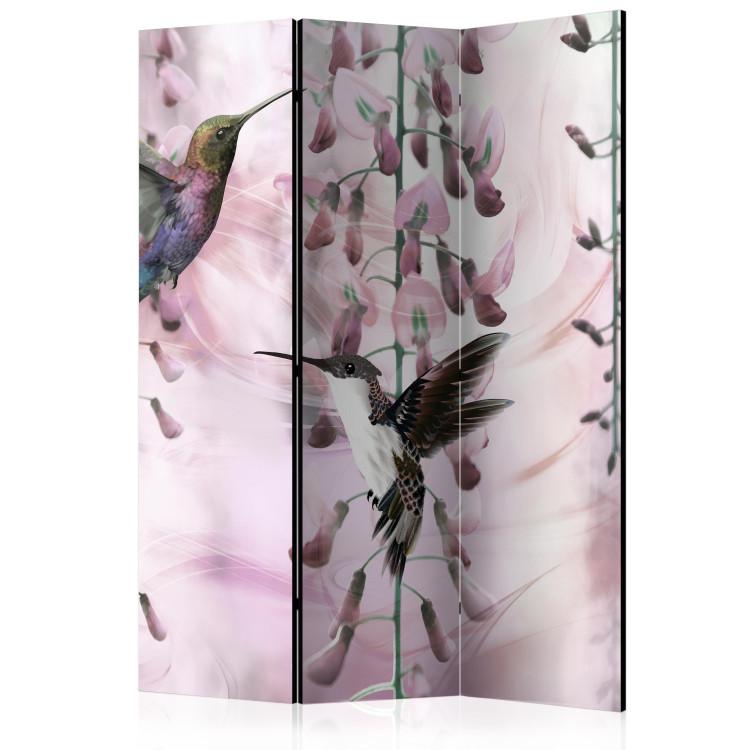 Room Divider Flying hummingbirds (pink) (3-piece) - colorful birds among flowers