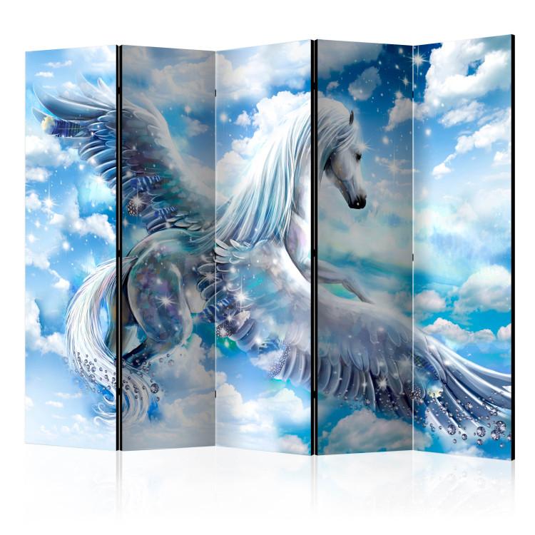 Room Divider Pegasus (blue) II (5-piece) - winged horse and blue sky