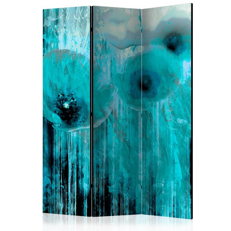 Room Divider Turquoise madness (3-piece) - pattern in blue wildflowers