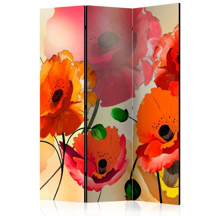 Room Divider Velvet Poppies (3-piece) - red wildflowers on a colorful meadow