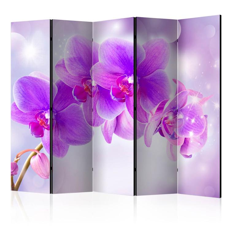 Room Divider Purple Orchids II (5-piece) - magical illusion with orchid