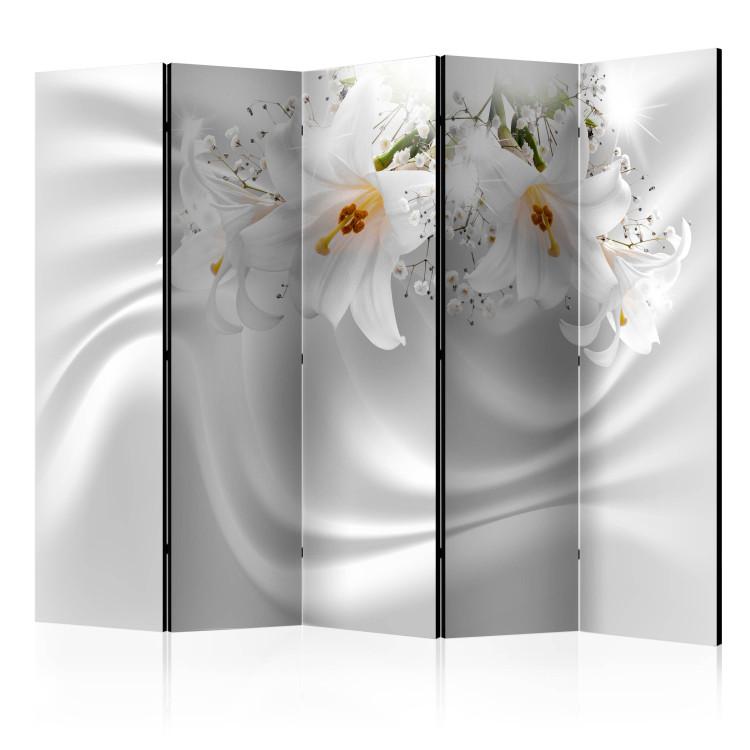 Room Divider Royal White II (5-piece) - velvety fantasy in lily flowers