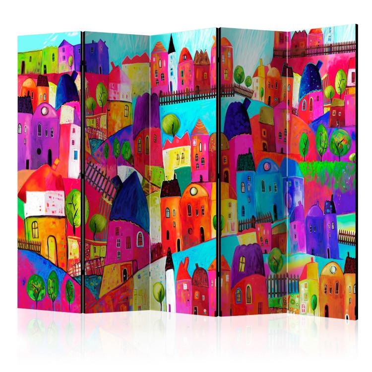 Room Divider Rainbow Town II (5-piece) - colorful urban abstraction