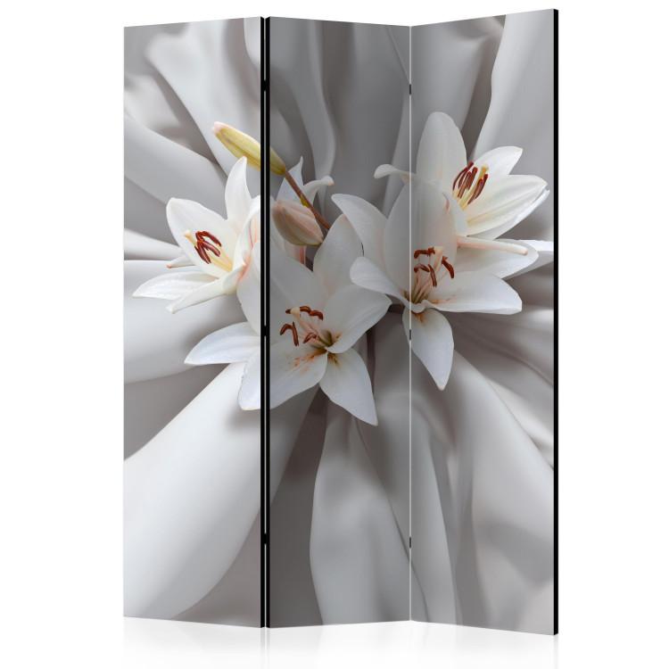 Room Divider Sensual Lilies (3-piece) - illusion in white flowers on a velvety background