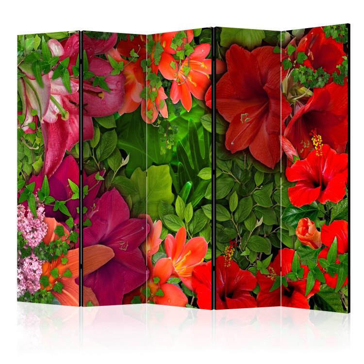 Room Divider Lilac Serenade II (5-piece) - romantic bouquet of flowers and leaves