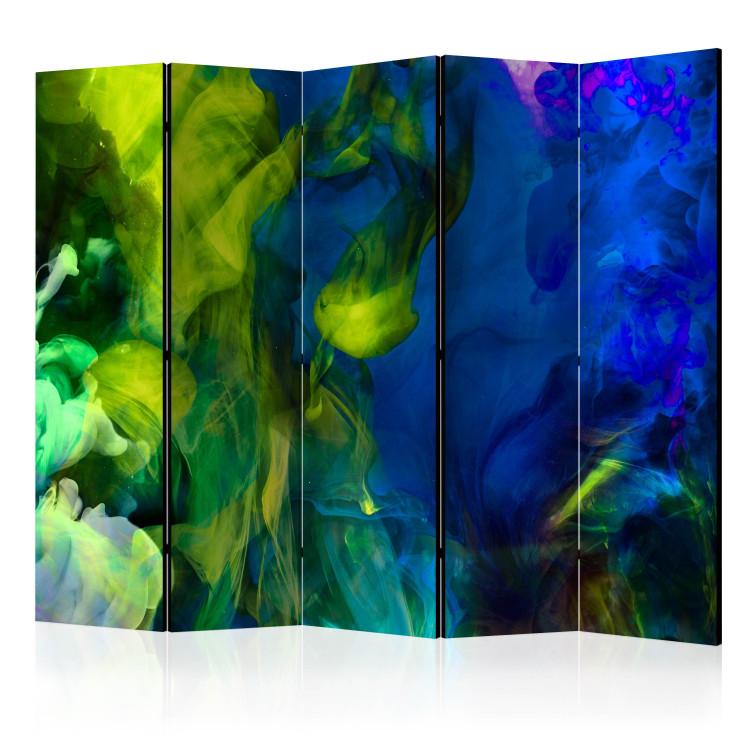 Room Divider Colorful Flames (5-piece) - abstraction with a touch of blue