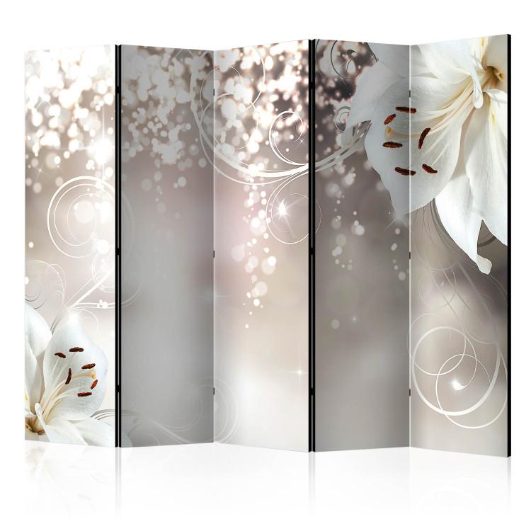 Room Divider Enchanted Composition II (5-piece) - white flowers in a 3D illusion