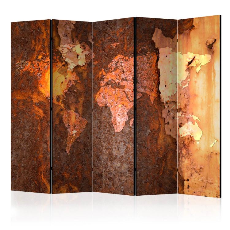 Room Divider Metal Immersion II (5-piece) - world map in rust colors
