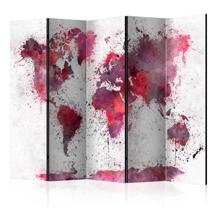 Room Divider World Map: Red Watercolors II (5-piece) - blood-red continents