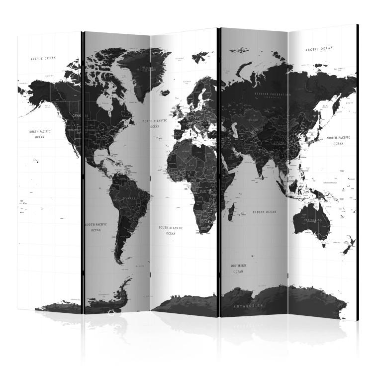Room Divider Black and White Map II (5-piece) - dark continents on a light background