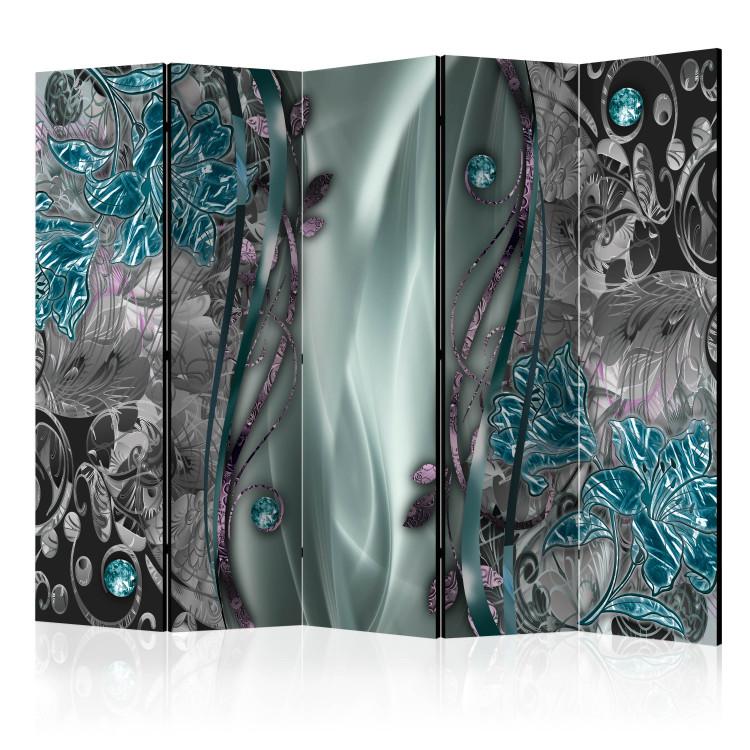 Room Divider Flowery Curtain (Turquoise) II (5-piece) - floral ornaments