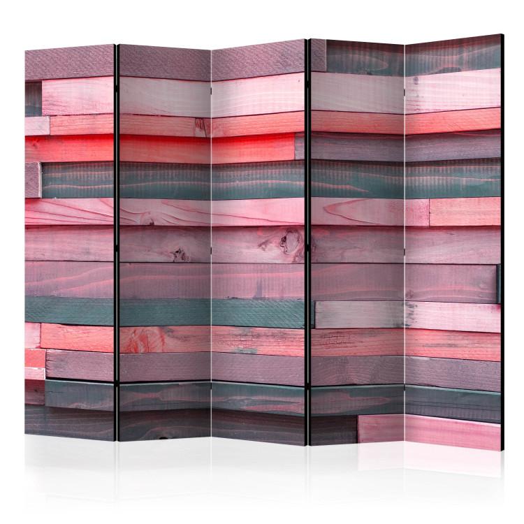 Room Divider Pink Manor II (5-piece) - wooden stripes in shades of pink