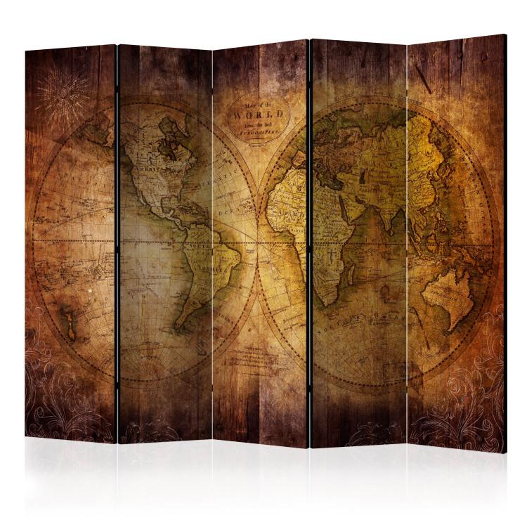 Room Divider World on an Old Map II (5-piece) - continents in a retro style