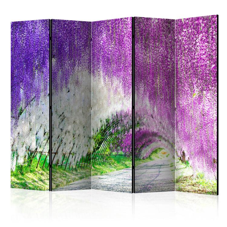Room Divider Enchanted Garden II (5-piece) - landscape among purple flowers
