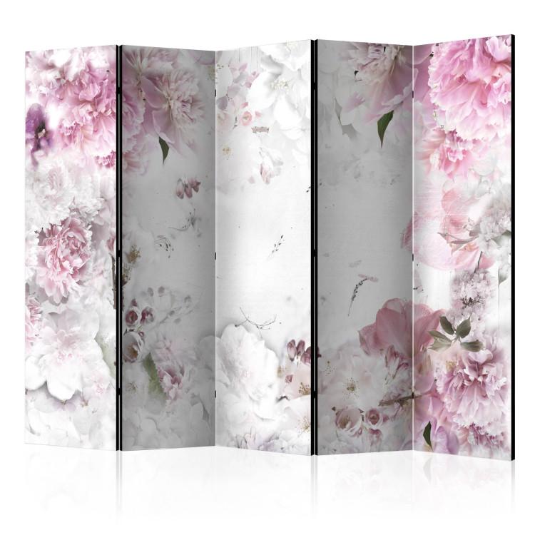 Room Divider Dancing Peonies II (5-piece) - romantic flowers and white background