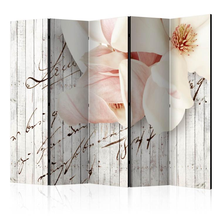 Room Divider Love Letter II (5-piece) - romantic collage in flowers and writings