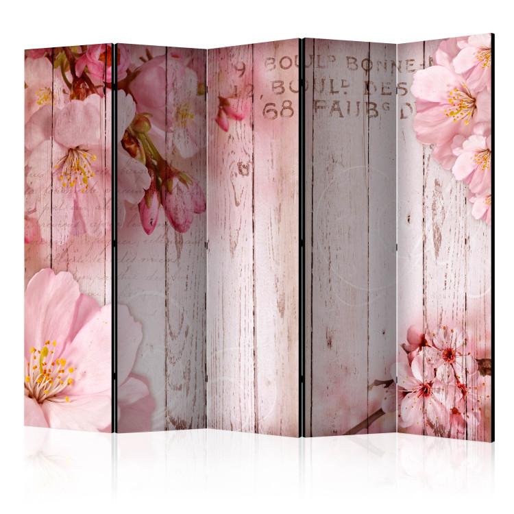 Room Divider Pink Apple Blossoms II (5-piece) - romantic light composition