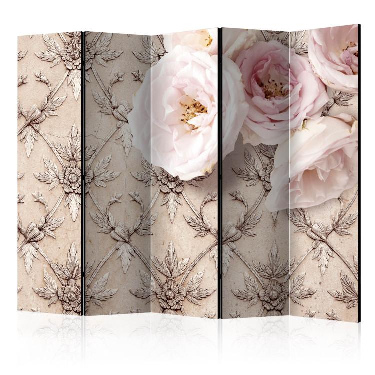 Room Divider Romantic Beige II (5-piece) - light pink roses on a decorative background