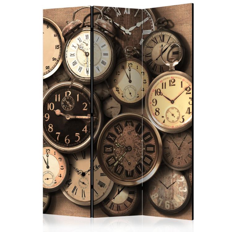 Room Divider Old Clocks (3-piece) - numbers and hands on retro dials
