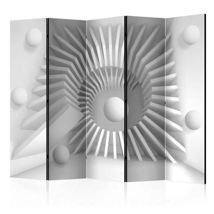 Room Divider White Puzzle II (5-piece) - light geometric 3D abstraction
