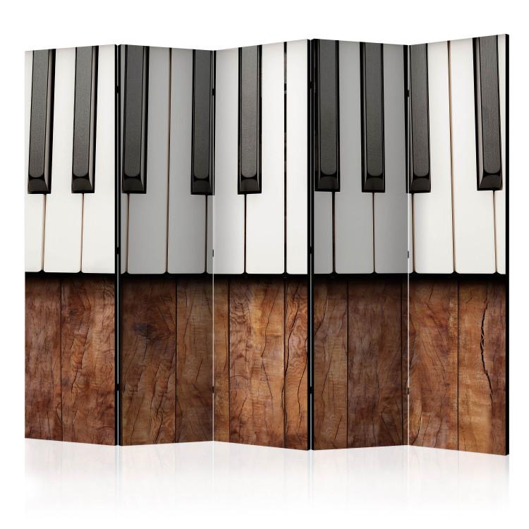 Room Divider Inspired by Chopin - Mahogany II (5-piece) - piano on wood