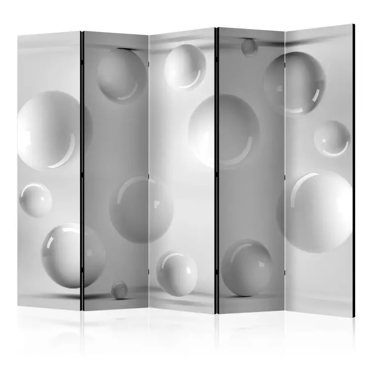 Room Divider Spheres II (5-piece) - black and white geometric composition in 3D