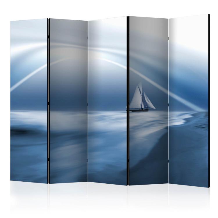 Room Divider Lonely Sail Drifting II (5-piece) - boat on blue water