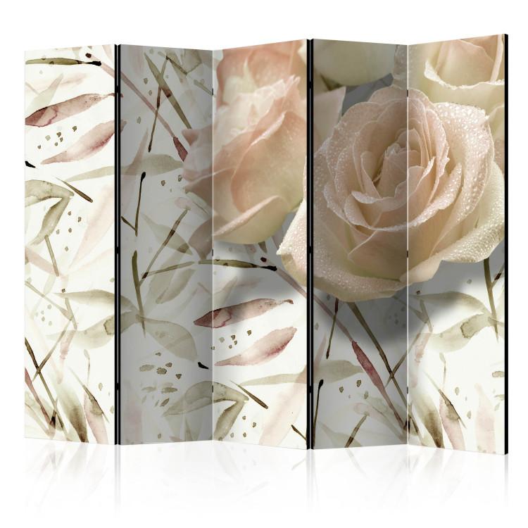 Room Divider Birthday Wishes II (5-piece) - watercolor collage in light roses