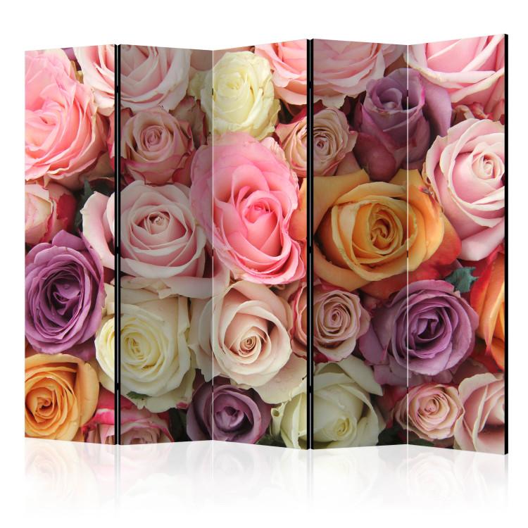 Room Divider Pastel Roses II (5-piece) - romantic bouquet of colorful flowers